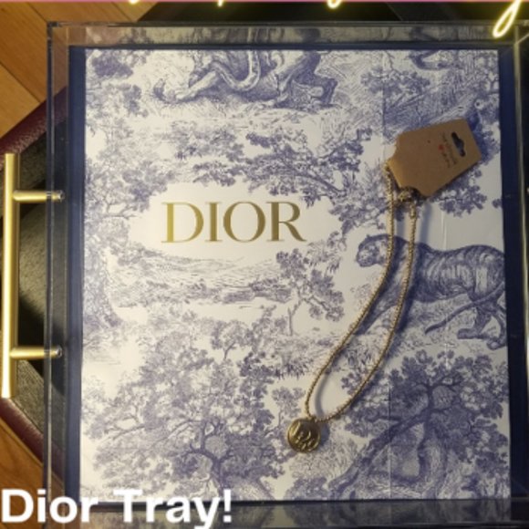 Acrylic Upcycled Designer Dior Tray with Upcycled Dior Necklace - Picture 1 of 3